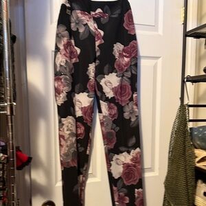 Floral Women's Pants - Black and Pink